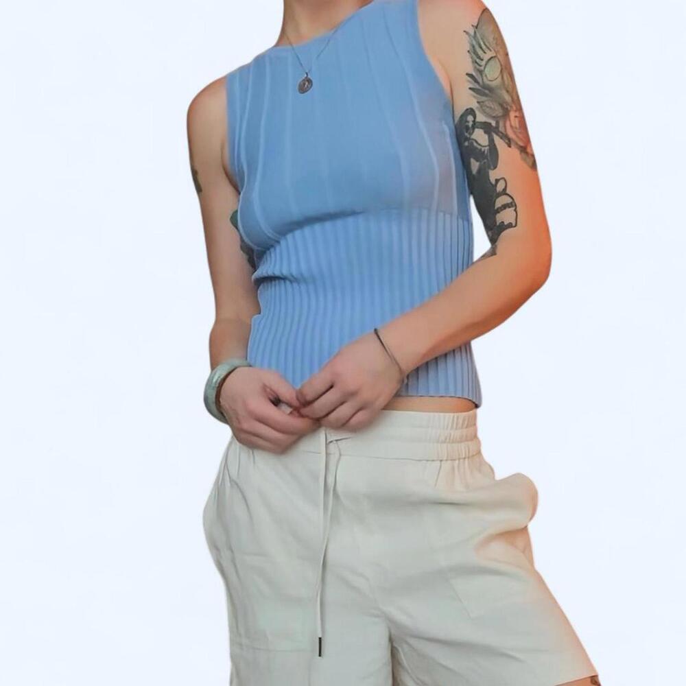 NWOT Minkpink sky blue ribbed knit vest top  stretchy size small